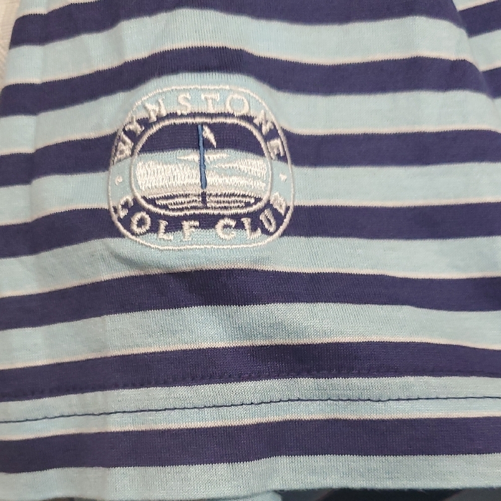 Peter Millar Blue Striped Polo Shirt Size M - Picture 9 of 11